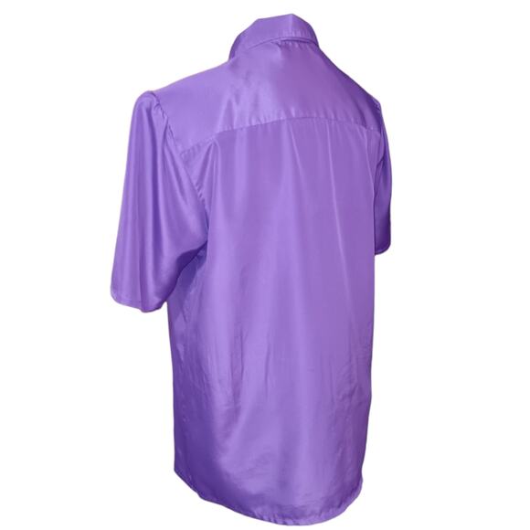 VINTAGE 80s 90s Blouse Top M/L(READ) Purple Tucks Pearlized Buttons Short Sleeve - Picture 4 of 8